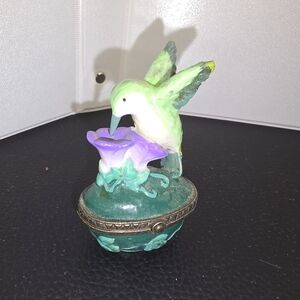 Hummingbird Trinket Box with Purple Flower